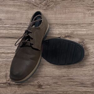 DEXTER Comfort Mens 10.5W Faux Leather Round Toe Oxford Dress Shoes BROWN EUC